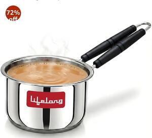 Lifelong Stainless Steel Heavy Bottom Saucepan | 1.5liter, 17cm Saucepan with Handle