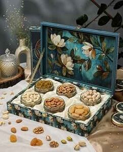 Riwaz Luxury Flower Dry Fruit Gift Box for Diwali, Corporate, Wedding & Festive Gifting | Elegant Hamper with Almonds, Cashews, Raisins, Khumani, Pistachios & Walnuts. 650 grams 