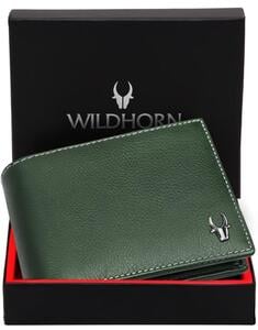 Wild horn Men Casual Green Genuine Leather RFID  Wallet on F