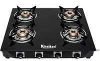 Khaitan 4 Burner Active Forged Black Toughened Glass Manual Gas Stove