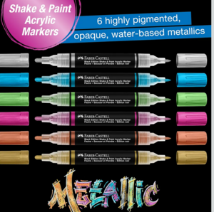 Faber-Castell Black Edition Metallic Acrylic Markers (6 Pcs) | Dual-Tip Paint Pens