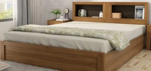 Spacewood Blaze Bed | King Size (78 X 72) Engineered Wood Bed with Box Storage| 3 Year Warranty | Modern Design | Natural Teak