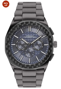 French Connection Textured Blue Round Dial with IP Gun Stainless Steel Metal Strap Multifunction Watch - for Mens FCH27GNM