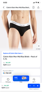 Check out Calvin Klein Men Mid Rise Briefs - Pack of 3, L on Instamart: https://instamart.in/item/P3HG79EH31?share=true