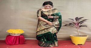 Check out Sudathi Dark Green Banarasi Design Saree on Instamart: