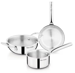 Bergner Tripro Mini 3 Piece Triply Set - 14cm Kadai, 12cm Saucepan, 14cm Frypan