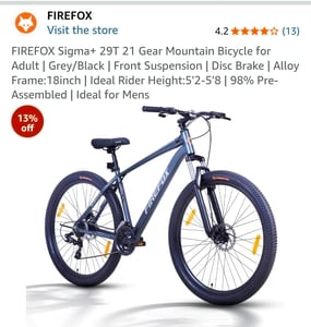 FIREFOX Aluminium Alloy Sigma+ 29T 21 Gear Mountain Bicycle for Adult | Grey/Black | Front Suspension | Disc Brake | Alloy Frame:18inch | Ideal Rider Height:5'2-5'8 | 98% Pre-Assembled | Ideal for Men