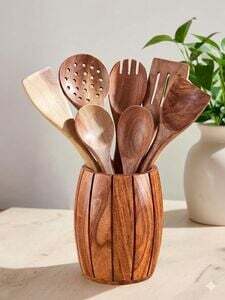 Amazon Samples @Rs 199 Neem Wood Cooking Spoons Set of 7 with Holder (User Specific)