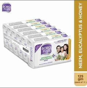 BOROPLUS Antiseptic And Moisturising Toilet Soap With Neem,Eucalyptus And Honey| 125GEach (8 x 125 g)