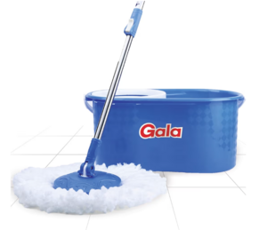 Gala Aqua Spin Mop with Bucket & 2 Microfiber Refills | Hands-Free Floor Cleaning Mop with 4 Wheels, 