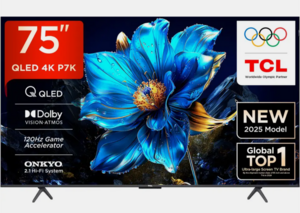 TCL P7K 189 cm (75 inch) QLED Ultra HD (4K) Smart Google TV with Dolby Vision- Atmos 35W | ONKYO 2.1ch with Subwoofer| Game Master (75P7K)
