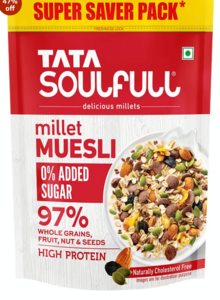 Deal:Tata Soulfull 0% Added Sugar Millet Muesli, 700 g, High Protein, Rich in Fibre, 97% Wholegrains, Fruit, Nut & Seeds, Contains Ragi Flakes, Contains Almonds, Flax Seeds, Chia Seeds, Pumpkin Seeds