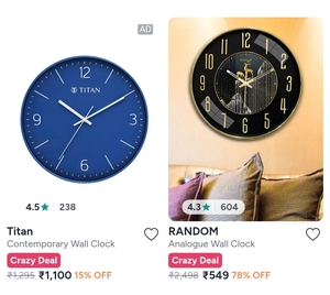 Upto 80% Off Wall clocks - Big Brand - Titan - Home Center - Ajanta - Olive Tree - Random