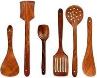 Green Wood Stylish Wooden 6 Pcs Cooking Spoon, Kitchen Tool Set - Serving Spoon, Table Spoon, Sa…
