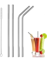 Aric Reusable BPA-Free Metal, Thick, Long, Dishwasher Safe Stainless Steel Drinking Straws, 8.5 Inches (2 Bend and 2 Straight and 1 Cleaning Brushes) (1 Set)