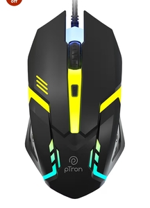 pTron Flick M12 Wired USB Mouse with 4 Buttons, 1600 DPI Optical Sensor, Precision Tracking, RGB Lights, 4 Adjustable DPI, Plug & Play Use, Ergonomic Design, for Windows OS (Black)

