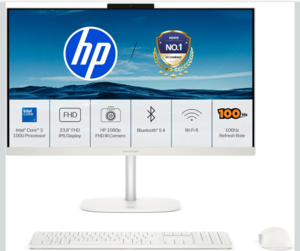 HP OmniStudio All-in-One, Intel Core 3 (i3 14th gen), (8GB DDR5, 512GB SSD) FHD, IPS, Anti-Glare, 23.8''(60.5cm), Win 11, Office 24, Cotton White, 4.98kg, Dual 3 W Speakers, FHD IR Camera, 24-cu0561in
