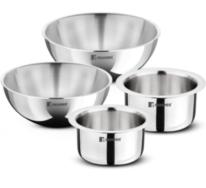 Bergner TriPro Tri-Ply Stainless Steel 4 Pcs Cookware Combo Set of 14cm (1.3L) 16cm (1.9L) Topes and 20cm (2L) 22cm (2.5L) Tasras Less Oil Use Healthy Cooking - Induction and Gas Stove Ready